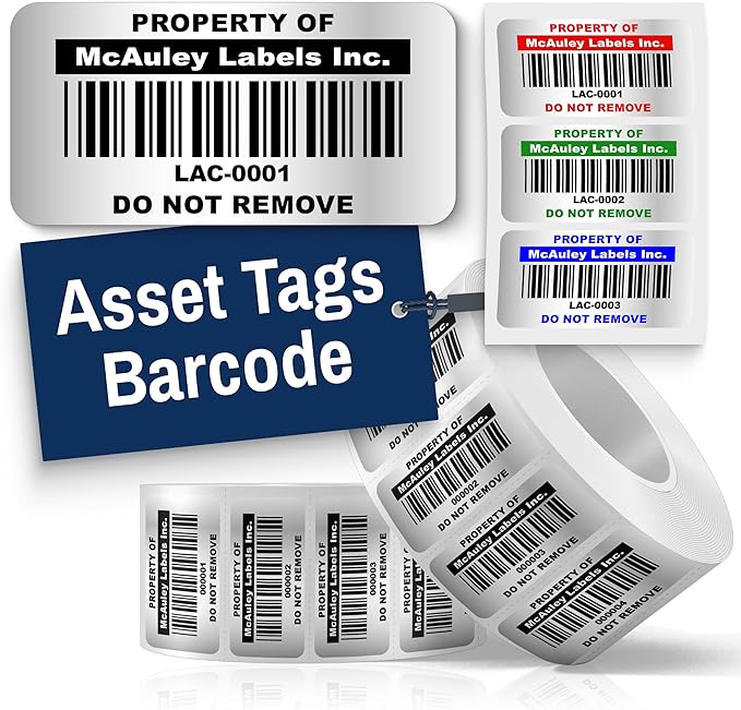 McAuley Labels Custom Asset Tags for Equipment – Numbered, Permanent, Adhesive, Metalized Silver Polyester - Barcode Label - 2x1 Inches