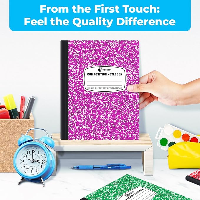Rosmonde 5 Pack Composition Notebooks College Ruled, 200 No Bleed Pages (100 Sheets) 9-3/4x7-1/2 Notebooks for Work, Back to School Supplies for College Students, Notebooks for Women, Colors May Repeat