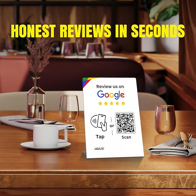 REVLIXI Google Review Stand (5 PCS)- Boost Reviews w/Reusable Google Review Tap Card Stand & QR Code Stand -No App, No Subscription-Android & iPhone Compatible -Boost Google Reviews for Online Growth