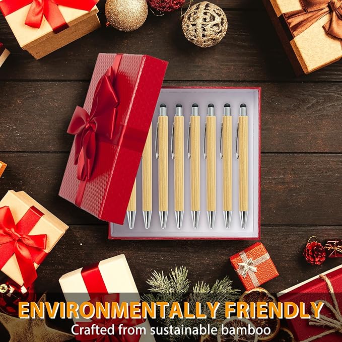 lyforx Bamboo Pens Bulk with Touch Stylus Tip Wooden Bamboo Pens Engraving Wooden Ballpoint Pen Customizable Gift Pen Bulk 50pcs