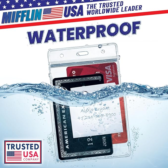Mifflin-USA Large (L) Vertical ID Badge Holders (Clear, 3x4 inch, 250 Pack), Plastic Nametag Covers with Zipper, Name Tag Holder