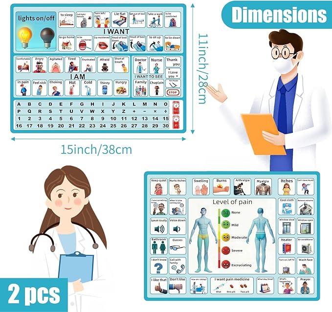 2 Pcs 15''x 11''Nonverbal Communication Board,for Patient、Stroke Therapy Equipment for Adults、AAC Device for Autism、Communication Board for Nonverbal People（no Handle）