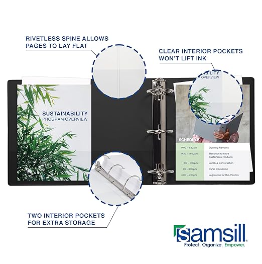 Samsill 2 Inch 3 Ring Binders, Made in USA, Economy Round Ring, Clear View Cover, 425 Sheet Capacity - for School, Home, Office - Black, 12 Pack