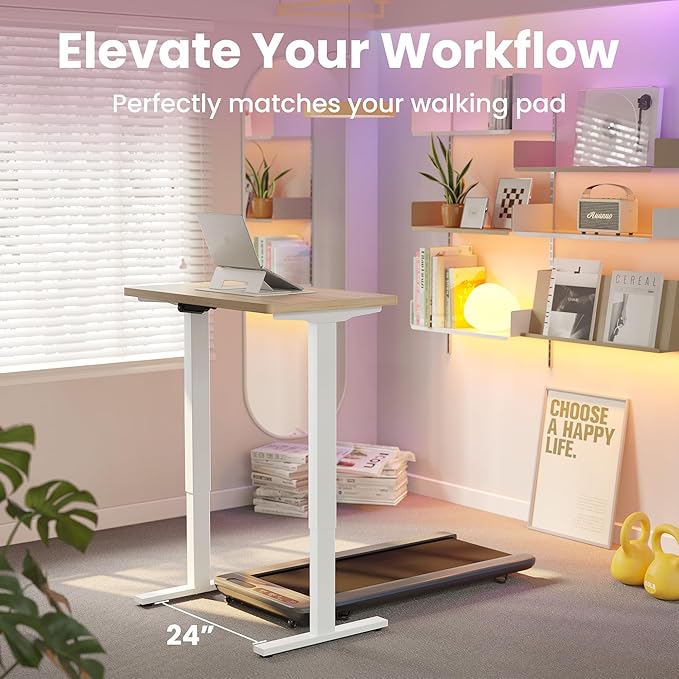 HUANUO Electric Standing Desk, 55 x 24 Inch Height Adjustable Computer Desk with Storage Bag, 4 Height Memory Settings, Sit Stand Up Desk for Home Office, Light Walnut