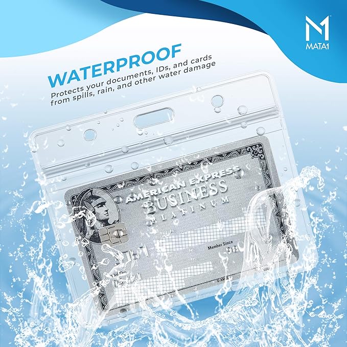 Mata1-USA Extra-Thick Plastic Card Holder (Clear, 3.5x2.25 Inch, 250 Pack), Horizontal Badge Holder for ID Name Badge with Zipper