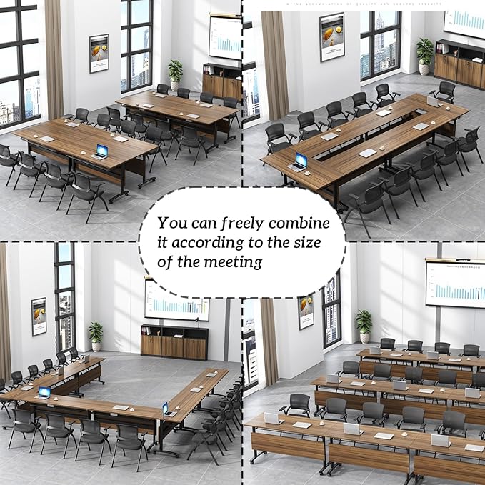 Conference Table,Mobile Conference Room Tables with Wheels,Folding Lip Top Meeting Room Tables,Modern Modular Seminar Training Table,Foldable Stackable Rolling Confernece Tables for Office(8