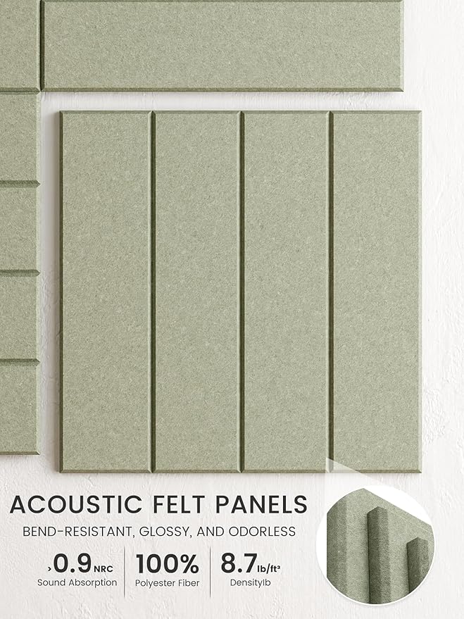 Bumusty Large Cork Board Alternative-36 x24 Felt Bulletin Board Tiles, with 30 Pushpins, 40 Adhesive Tabs, 6-Pack Slat Wall Paneling, Cork Boards for Office Push Pin Board Felt Board-Sage