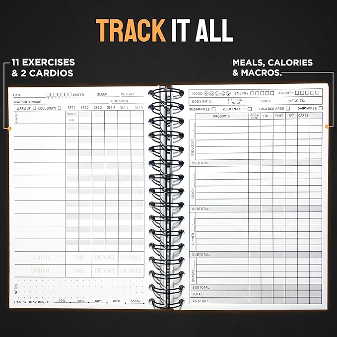 Nextnoid Hardcover Fitness & Food Journal - Nutrition & Workout Planner for Men & Women - A5 Sturdy Workout Log Book to Track Diet, Gym & Home Workouts - Purple