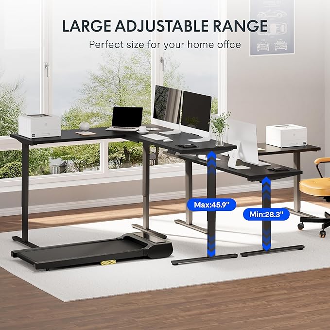 FLEXISPOT L Shaped Standing Desk, 63 x 47 Inch Electric Height Adjustable Corner Desk, Sit Stand Computer Workstation, Preset Controller, Home Office, Black Frame with Black Top, Black Drawer