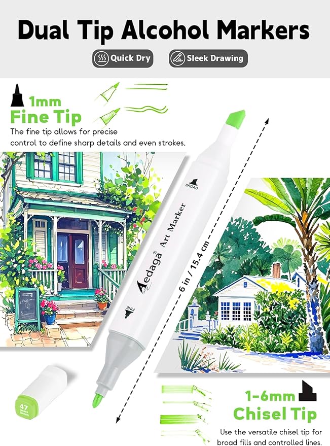 AEDAGA 120 Colors Alcohol Markers with Free App, Dual Tip Art Marker with Kickstand Case for Artists Adults. Alcohol Based Markers for Coloring Painting Sketching and Drawing, Great Gift