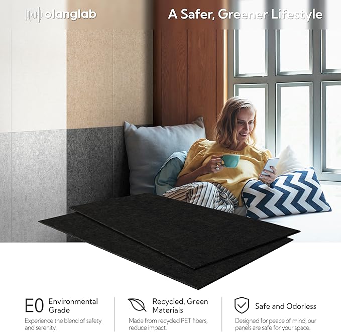 Olanglab Acoustic Wall Panels 10 Pack, 48 x 24 per Acoustic Panels Sound Absorbing, Sound Panels for Home Studio and Office, Plain Black
