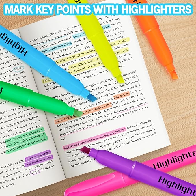 YEGEER Highlighters, Chisel Tip Dry-Quickly Highlighter Markers, 108 Count-6 Assorted Colors Highlighters Bulk Pack for Adult Kids, Office Classroom Must Have, School Supplies for Teachers