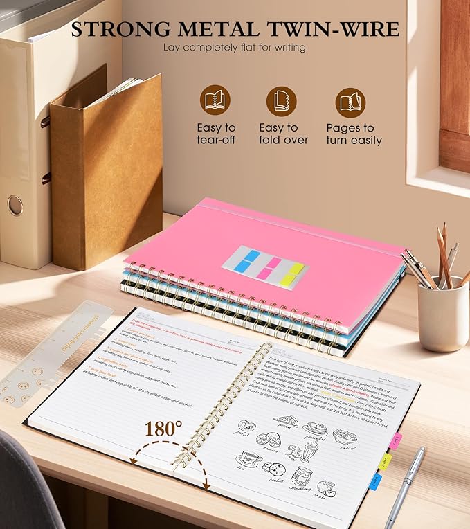 UEBZFOCS Spiral Notebook Journal 8.5” x 11”, Lined Notebooks for Women Men, A4 Large College Ruled Journal, 100 GSM Paper, Plastic Hardcover Spiral Bound Journals for Work School Business, Blue