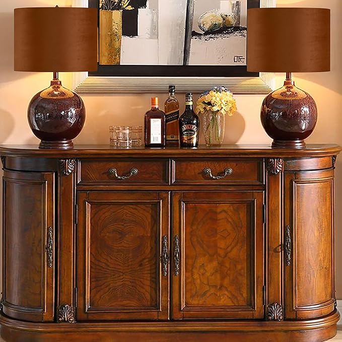 GO&SO Burnt Orange Velvet Drum Lamp Shades Set of 2 Medium, Replacement Lamp Shade 13" Top x 13" Bottom x 10" High(Spider)- Modern Fabric Lampshade for Table Lamp,Floor Lamps -Assembly Require