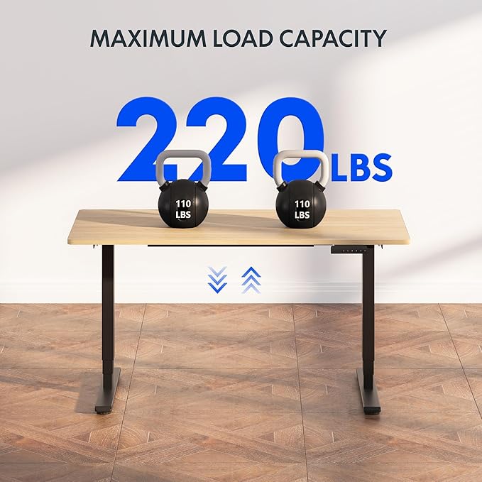 FLEXISPOT E6 3-Stage Dual Motor Electric Standing Desk 48 x 30 Sit Stand Up Desk, Holds 220 lbs, Adjustable Height w/Memory Presets, One-Piece Maple Desktop & Black Frame, Ships in 2 Boxes
