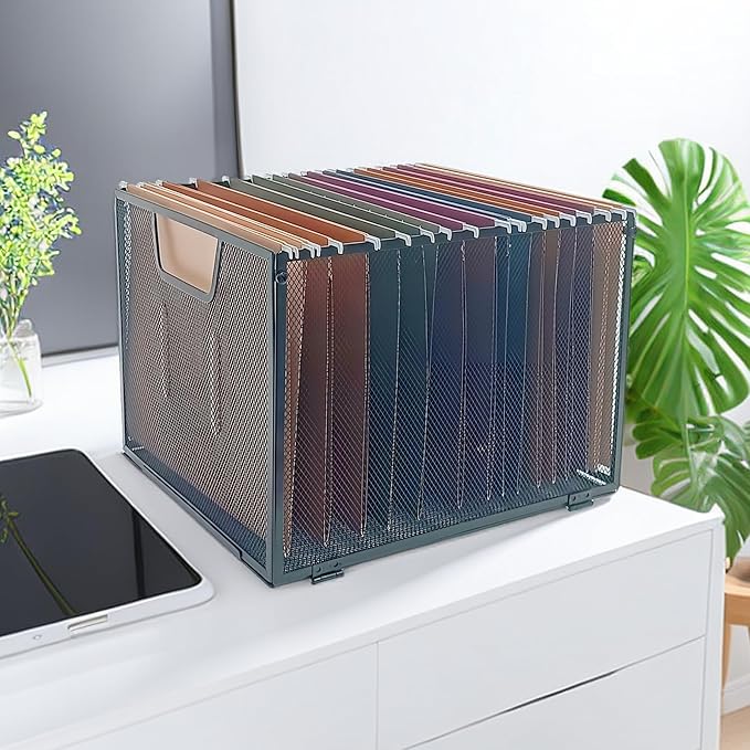 SREGGSIY 2 Pack Metal File Baskets,Hanging File Folder Organizer,Office File Box,Letter Size,Black (2)