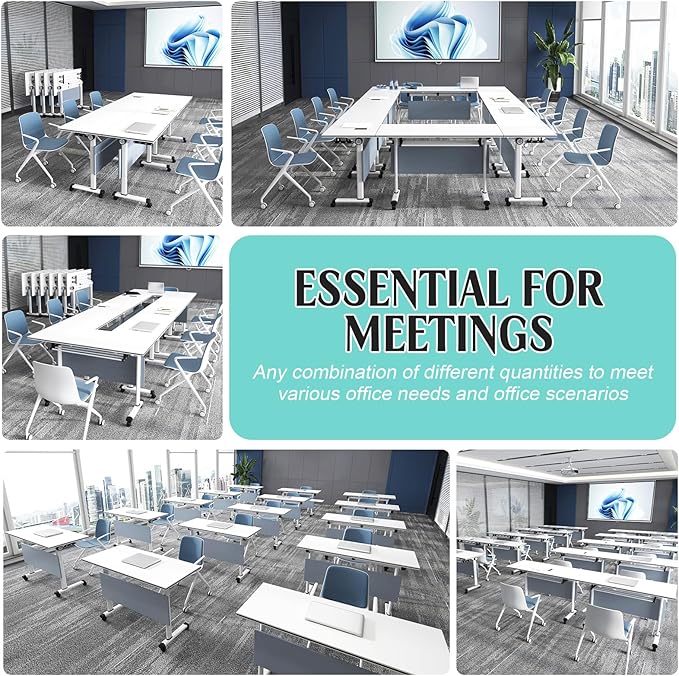 JEHUJD Conference Table,55.1''Folding Conference Room Table for 4-12 People,Mobile Flip Top MeetingTraining Table with Different Coulor and Styles for Offices, Classrooms,Meeting Room (6, B)