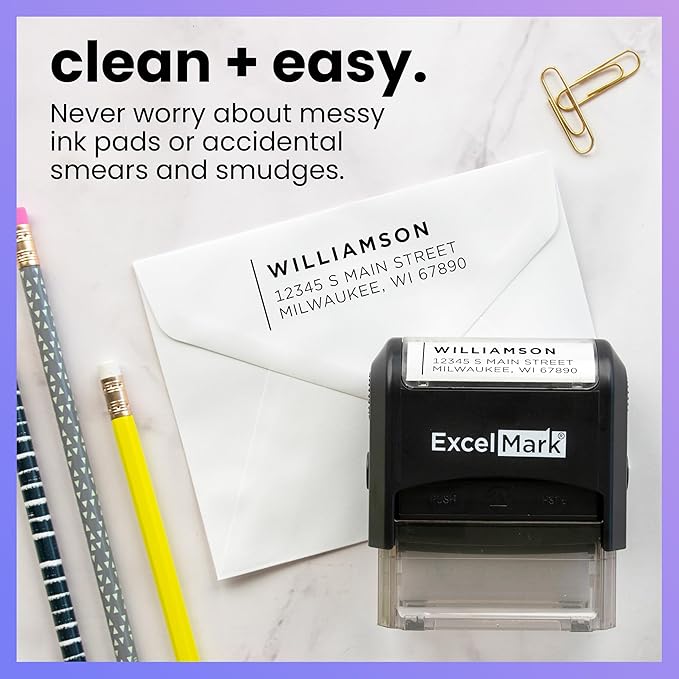 ExcelMark Personalized Return Address Stamp – Custom Self Inking Rubber Stamp (Medium, Modern Line)