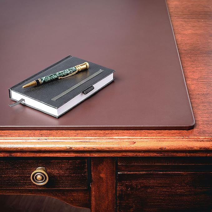 Dacasso 20" x 16" Brown Leatherette Luxury Conference Pad - Faux Leather Desk Blotter for Writing - Boardroom Organization & Executive Table Decor