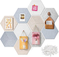 12'' Medium Hexagon Cork-Bulletin Board Tiles Adhesive 10PCS 12x10 inch Frameless Sticky Corkboard Hex Felt Pin Board for Office-Wall Decor, Removable Hexagonal Tack Pinboard with 30 Pushpins