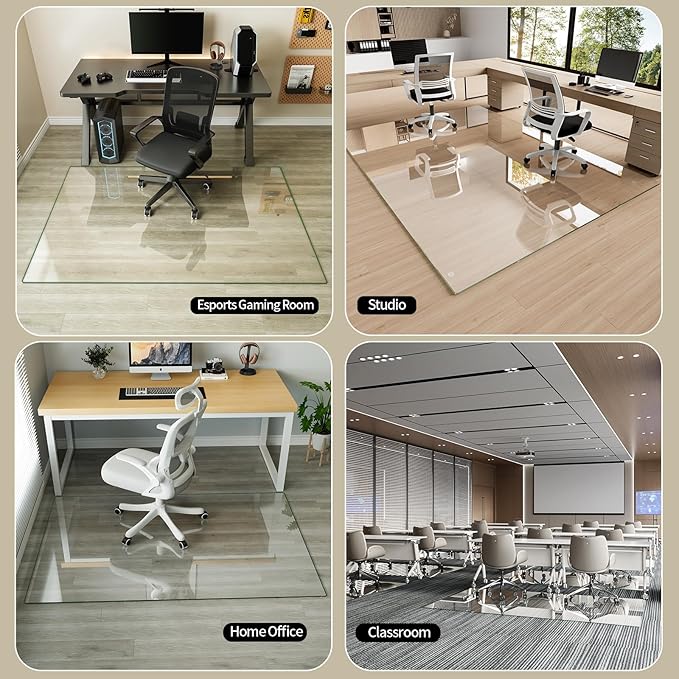 Koonmi Tempered Glass Chair Mat for Hardwood Floors & Carpets, 40" x 60“ Transparent Heavy Duty Office Floor Protector with Noise-Free Gliding Shatterproof for Home Office Desk