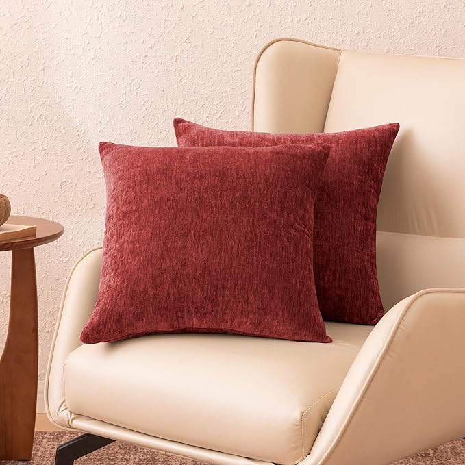 Amazon Basics Chenille Throw Pillow Covers, Home Decor Cushion Cover for Bedroom Living Room Couch Bed, 20" W × 20" L, Burgundy