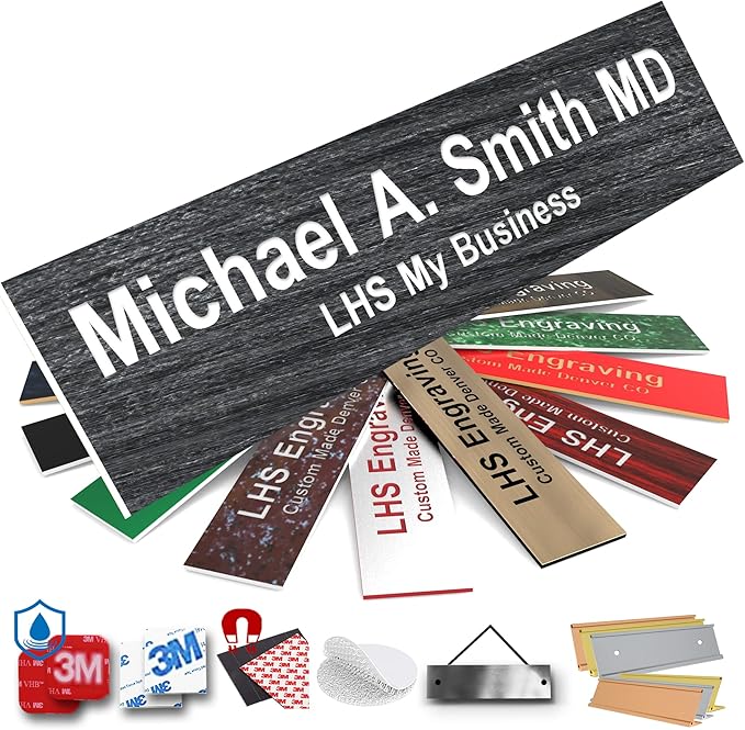 Door Name Plate Personalized for Office Ash Plastic Name Plate White Letters - Made in USA 2x10 N1