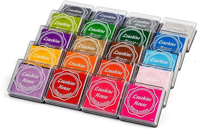Lsushine Craft Ink Pad Stamps Partner DIY Color,20 Colors Rainbow Finger Ink pad for Kids (Pack of 20)