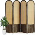 Asnefeli 4 Panel Room Divider Wall, Folding Privacy Screen, Foldable Wood Divider Room Dec, Rattan Room Divider, Portable Partition Screen, Wall Divider for Room Separation Home Office (Brown)