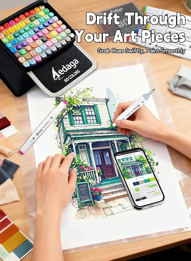 AEDAGA 280 Colors Alcohol Markers with Free App, Dual Tip Art Markers with Kickstand Case for Artists Adults,Alcohol Based Marker for Coloring Painting Sketching and Drawing, Great Gift