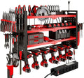 NattyDot Power Tool Organizer Wall Mount with Charging Station 4 Layer 6 Slot Cordless Drill Holder with Angle Grinder Holder (Red)