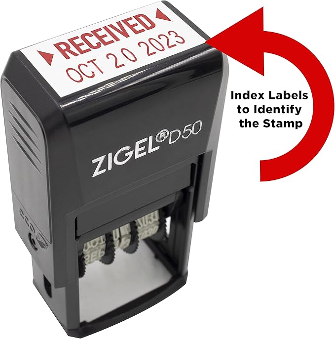 ZIGEL D50 Date Stamp with Shipped - Self Inking Date Stamp - Red