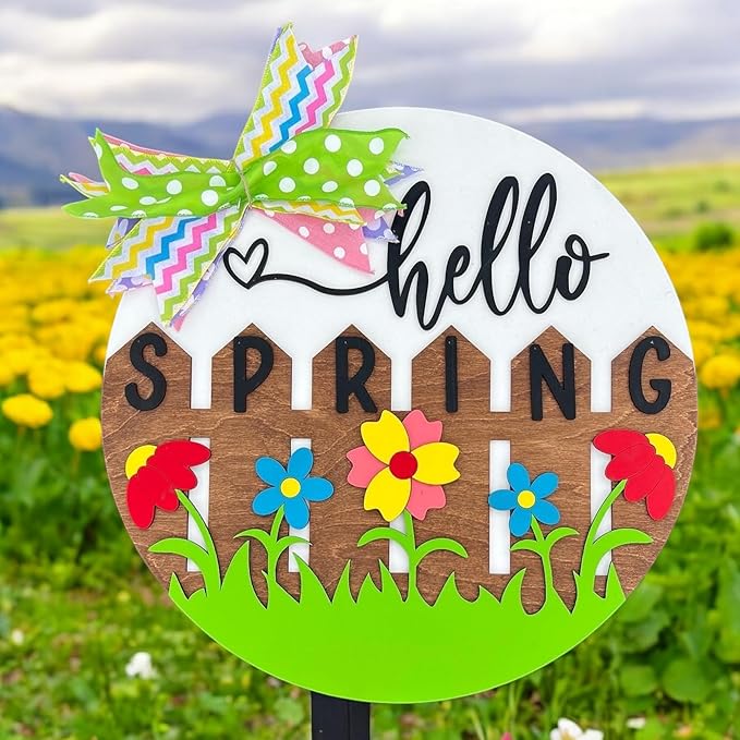 Wood front door sign Wood sign Home decor Welcome sign Sign for front door House warming gift Wedding gift (Fence spring-DS032(NC) P002, 22" Width)