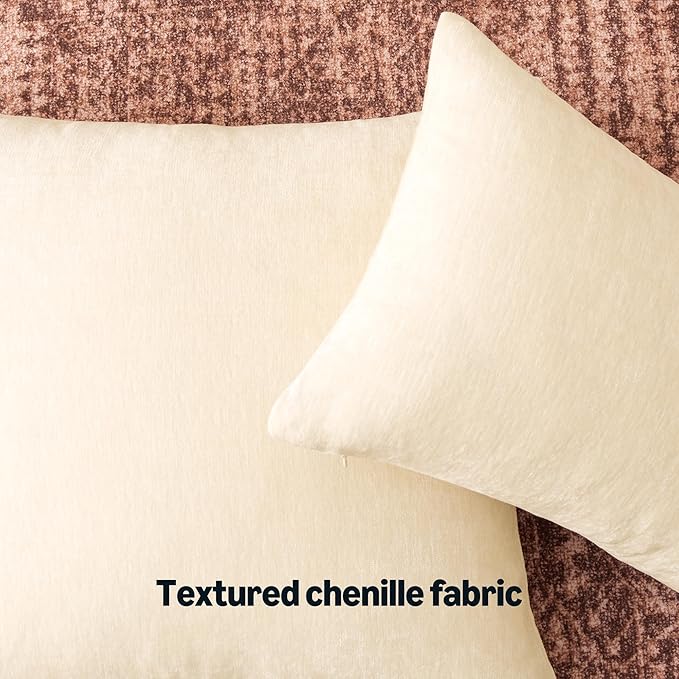 Amazon Basics Chenille Throw Pillow Covers, Home Decor Cushion Cover for Bedroom Living Room Couch Bed, 22" W × 22" L, Beige