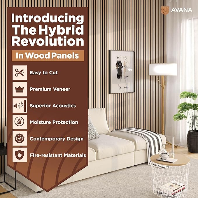 Avana Acoustic Wood Wall Panels – 94.4 x 12.6 Inch White Oak Acoustic Panels 4 PCs – Wall Panels For Interior Wall Decor for Homes, Offices, Studios – Pleasing Design Wood Panels For Wall