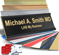 Custom Name Plate with Choice of Mounting for Walls, Doors, Cubicles, Hanging and More - Personalized Gloss Black Plastic Gold Letters - USA Made 2x12 - B3