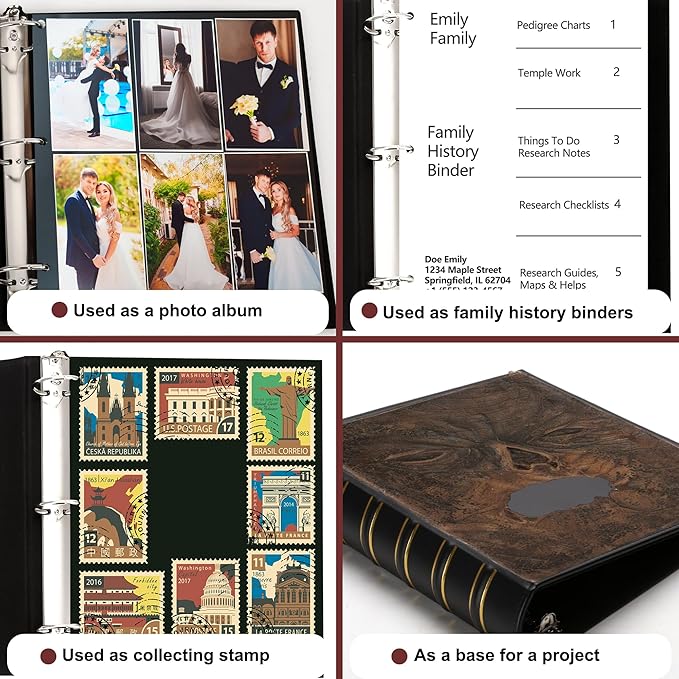 LETVPVOW Vintage Hardback 3 Ring Binder 3 Inch, Professional Leather Binder 3 Ring, D Ring Binders Fits 8.5 x 11, Three Ring Binders for Photo Album, Home, School and Office Supplies- Black