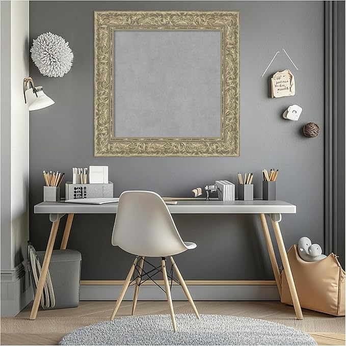 Amanti Art Silver Framed Magnetic Board 27x27 Medium Vision Board for use with Magnets, 100% Metal Sheet to Display Items as Office Decor or for Home Organization in mudroom, Kitchen or Kids Room