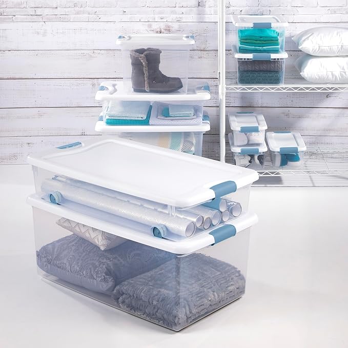 Sterilite 48-Pack Latching Box, Under Bed Storage Bins with Lids, Clear Plastic, 15 Quart - Heavy-Duty Organizing Containers for Closet, Bathroom, and Office