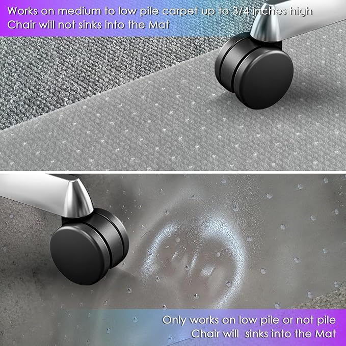 Vicwe Office Chair Mat for Carpet, 2 Pack, 32'' x 55'' Computer Desk Chair Mat for Carpeted Floors, Easy Rolling Hard Mats for Office Chair on Carpets, Anti-Slip Carpet Protector Mat Clear,Ship Flat