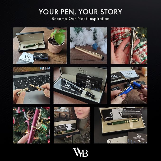 Wordsworth & Black Primori Fountain Pen Set [Gunmetal Gold]; Extra Fine Nib, Gift Case, 24 Ink Cartridges, Refill Converter, Manual; Journaling, Calligraphy, Smooth Writing Pens; Left and Right Handed