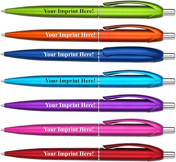 Personalized Ballpoint Pens - Retro -Retractable Click action - Custom - Black writing - Printed Name pens - Imprinted with Your Logo or Message - with Personalization - 12 Pens/Box (Blue)