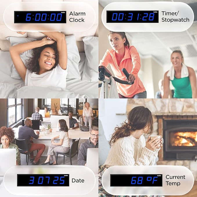 Ivation Huge Oversized 60" Large Digital LED Clock | Big Digital Clock w/Multi-Function Display – Stopwatch, Timer, Alarms, Temp & Date | 6 Brightness Levels, Time Memory & Remote (Blue)