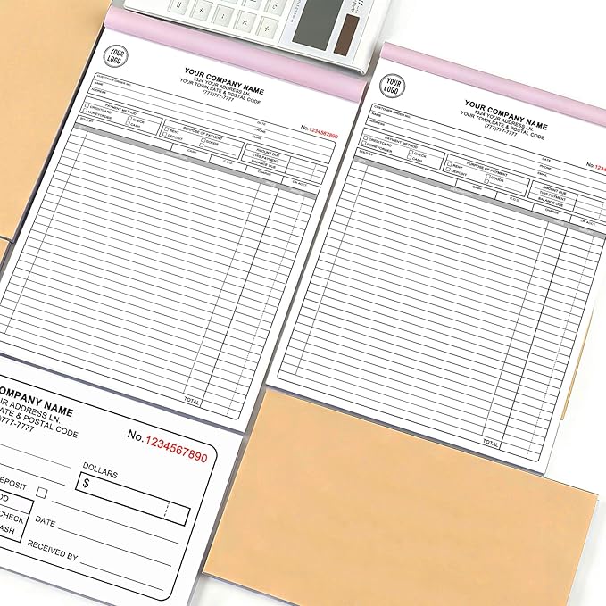Custom Invoice Book with Logo 100 Set Personalized Receipt Books Customized Invoices for Small Business 2 - Parts Carbonless Duplicate Invoice Forms NCR Books