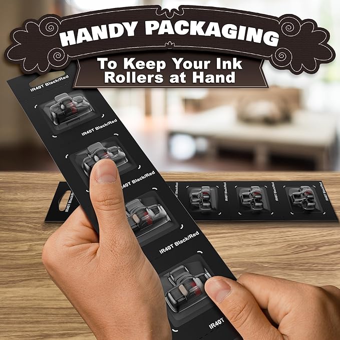 Calculator Ink Roller Black/Red Pack of 10 - Individually Sealed Calculator Ink Cartridge IR40T Compatible with Casio HR-170RC, HR-100TM / Canon P23-DHV, P170-DH3 / Sharp EL-1801V, EL-1750V & More