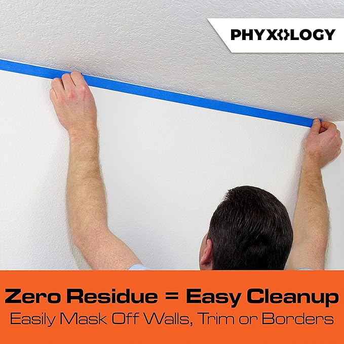 No-Residue 1 Inch, 60 Yard Blue Painters Tape 2 Pk. Easy-Tear, Pro-Grade Removable Masking Tape Great for Home, Office, Commercial Contractor. Clean, Drip-Free Painting with Wide Crepe Paper Rolls