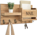 Lwenki Mail Organizer for Wall Mount – Key Holder with Shelf Includes Letter Holder and Hooks for Hallway Farmhouse Decor – Rustic Wood with Flush Mounting Hardware (16.5” x 9.1” x 3.4”) (Wood)