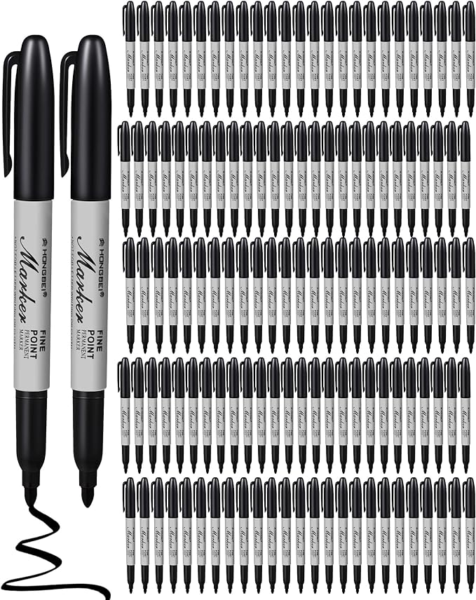 Thenshop 100 Pack Black Permanent Markers Bulk - Fine Point Permanent Marker Quick Drying Waterproof Pens for Doodling Writing Marking Classroom Work on Wood Metal Stone Glass, Office School Supplies