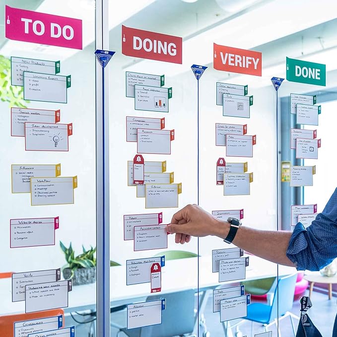 PATboard Scrum Board and Kanban Board - 16 Task Cards Medium - with nanocups® for Glass - Grey