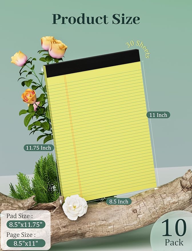 Aidunmis 10 Pack Yellow Legal Pads 8.5 x 11 College Ruled Note Pads Lined Writing Paper Pads Yellow Paper 8.5 x 11 Pads of Paper 30 Sheets per Writing Tablets Lined Legal Notepads for Home, Office